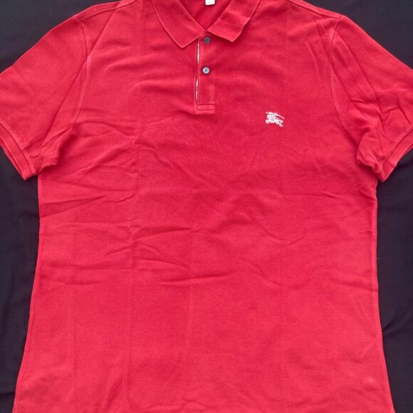 Burberry Brit Men Short Sleeve Nova Check Red Cotton Pique Polo w/ defect - Picture 2 of 13